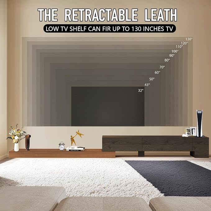 Retractable TV Stand, Solid Wood Minimalist TV Shelf, Mid-Century TV Console - Image 5