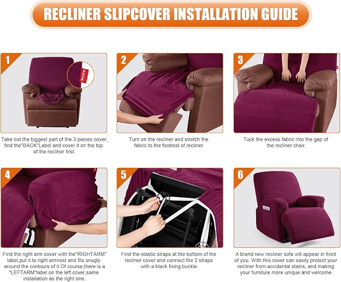 VANSOFY Recliner Chair Cover, 3-Pieces Stretch Recliner Covers - Image 6