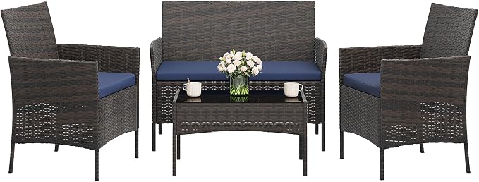 4-Piece Outdoor Furniture Set, PE Rattan Wicker Chairs - Image 8