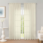 Sheer Curtains 84 Inches Long 2 Panels Set, Sheer Cream Curtains by OWENIE