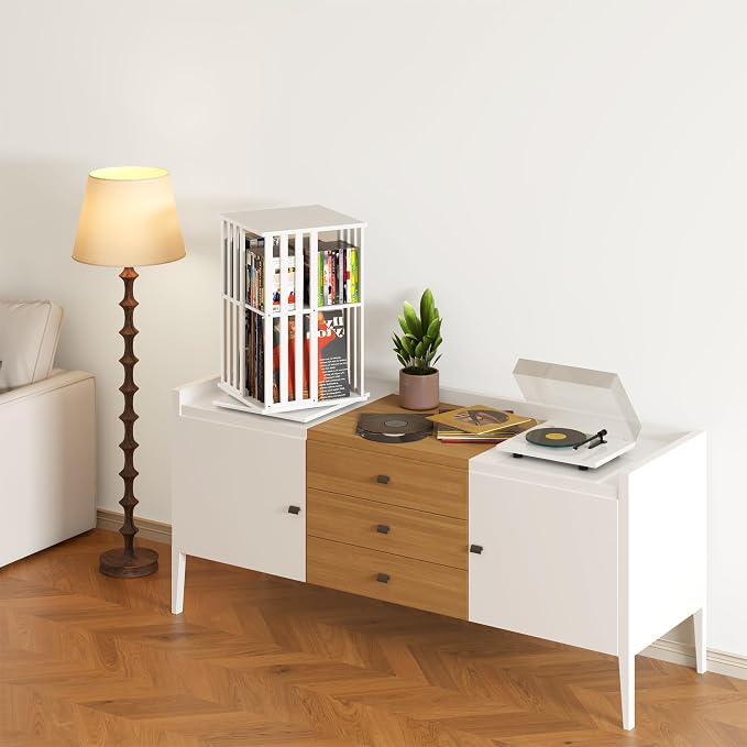 YOWOS Rotating Bookshelf Tower, 360° Display Spinning Bookcase, Bamboo - Image 9