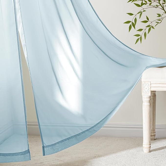 MIULEE Sky Blue Sheer Curtains 108 Inches Long 4 Panels 42 x 108 Inches | Light - Image 6