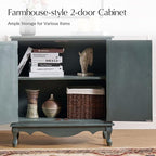 Solid Wood Sideboard with Adjustable Feet, 2 Shelves Storage Accent Cabinet - Image 4