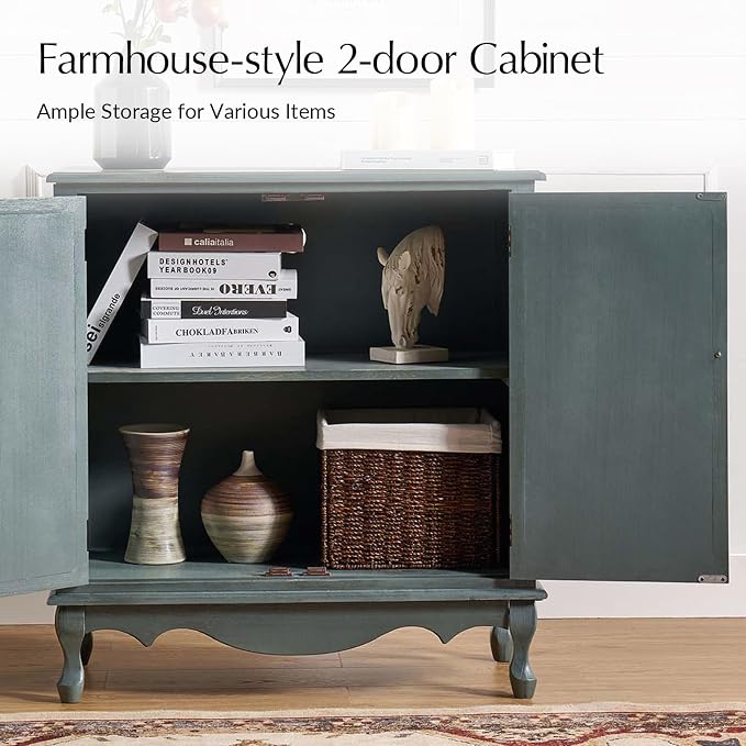 Solid Wood Sideboard with Adjustable Feet, 2 Shelves Storage Accent Cabinet - Image 4