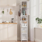Amazer White Bathroom Storage Cabinet 70'', Bamboo Slim Storage Cabinet - Image 8
