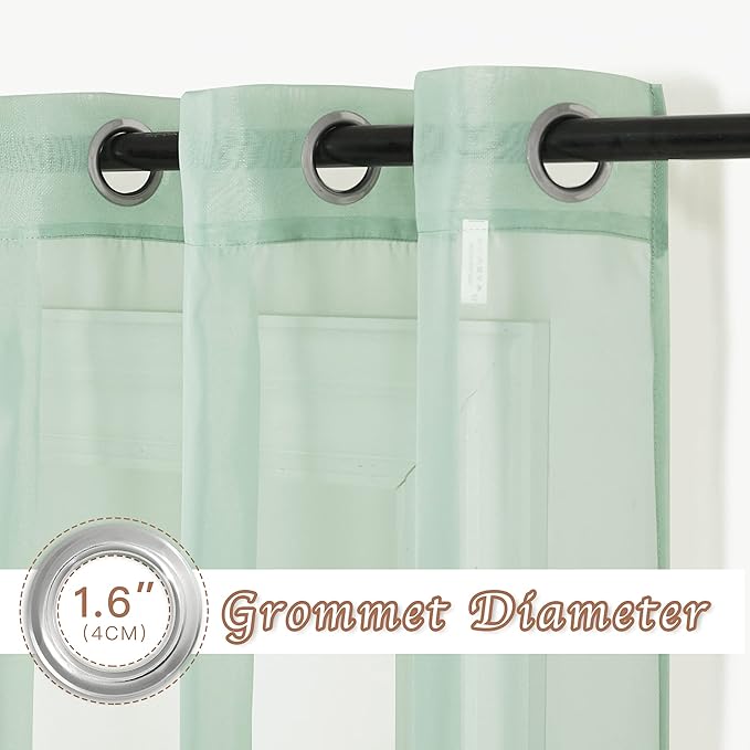 NICETOWN Sage Green Sheer Curtains 72 inches Long, Grommet Light Filtering - Image 2