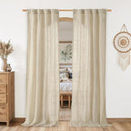 Natural Sheer Linen Curtains for Living Room Doorway 2 Panels | 80 inch Length by LAMIT