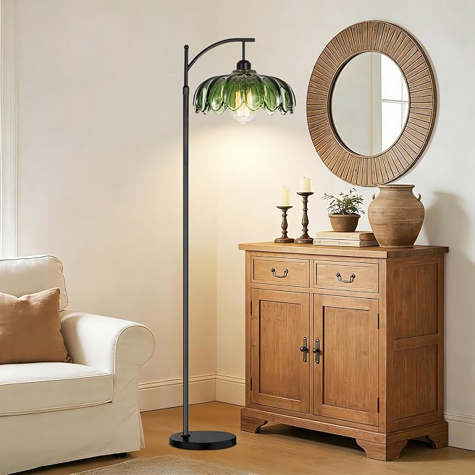 QIYIZM Glass Floor Lamp for Living Room, Mid Century Modern Brass Tall Lamp - Image 3