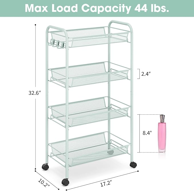 TOOLF 4-Tier Rolling Cart, Metal Utility Cart - Image 6