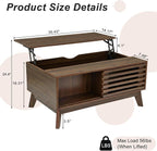 Lift Top Coffee Table with Storage 35 in, Mid Century Modern Living Room Table - Image 3