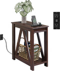 WLIVE Narrow End Table with Charging Station of Open Storage Shelf，Sofa Side by WLIVE