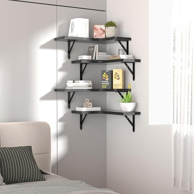 ROMGUAR CRAFT Corner Floating Shelves Wall Mounted Set of 4, Rustic Wood - Image 7