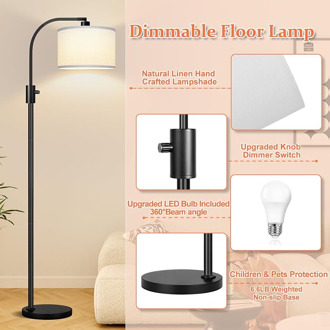 Nintiue Upgraded Modern Arc Dimmable Tall Standing Floor Lamp - Image 4