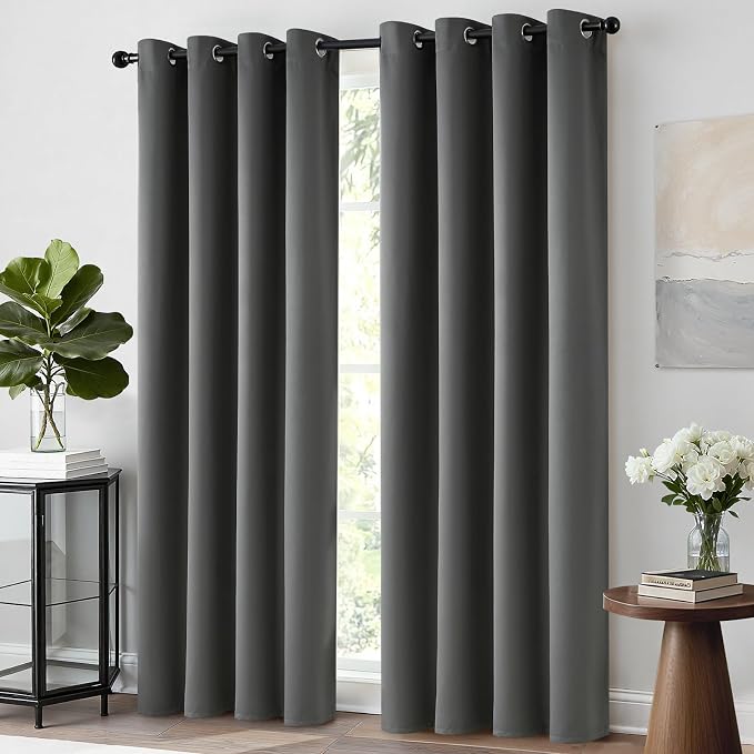 Yakamok Room Darkening Curtains 52x72 inch Length Dark Grey-Living Room | 2 - Image 2