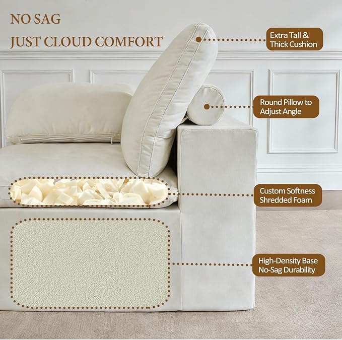 ANONER Modular Sectional Sofa, L-Shaped Modern Cloud Couch Chair, Comfy - Image 6