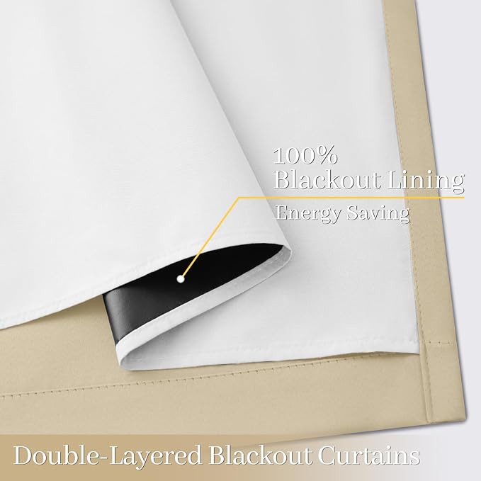 Yakamok Beige 100% Blackout Curtains 63 Inches Long - Image 4