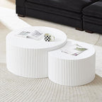 White Round Coffee Table Nesting Coffee Table Set of 2 Circle Fluted Cofee by JURMALYN