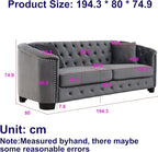 2 Piece Modern Chesterfield Velvet 77" 3-Seater Sofa Set, Upholstered Tufted - Image 2