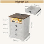 Nightstand Set 2 with Charging Station, Farmhouse End Side Table with 3 Drawers - Image 2
