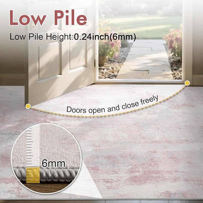 2x6 Ft Washable Runner Rug, Non-Slip Low Pile Hallway Kitchen Area Rug - Image 7