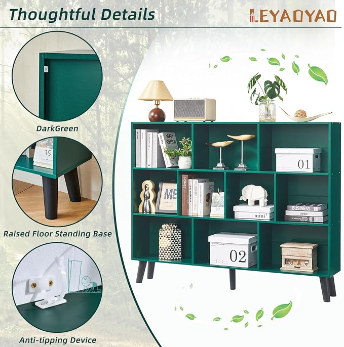 LEYAOYAO 10 Cube Bookshelf, 3 Tier Vintage 55" Wide Bookcase - Image 5
