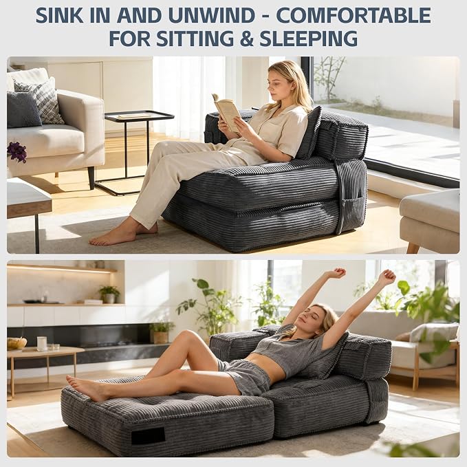 Folding Sofa Bed Chair with Armrests, Convertible Futon Couch Sleeper Chair - Image 6