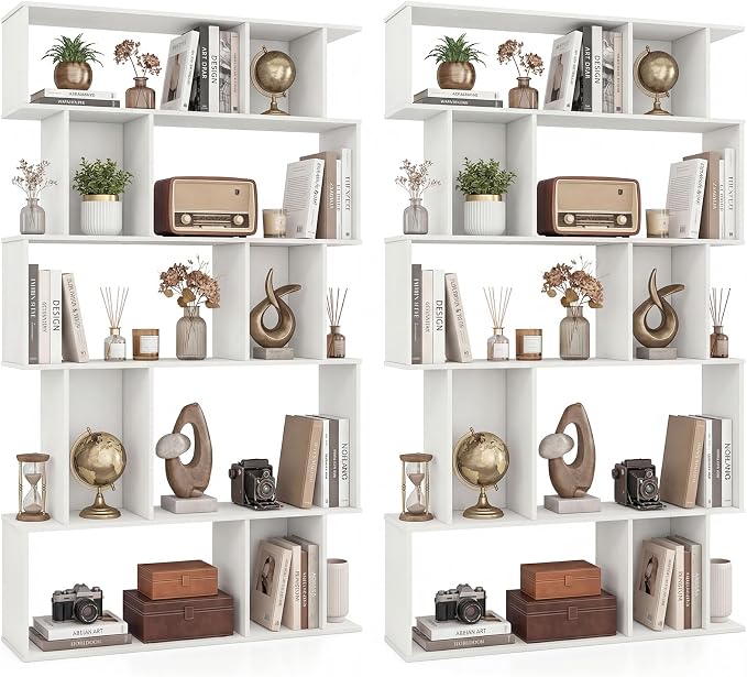 Giantex 5-Tier Bookshelves Set of 2, 10-Cube Geometric Bookcase by Giantex