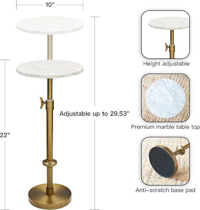 Adjustable-Height Marble Drink Table - Image 3