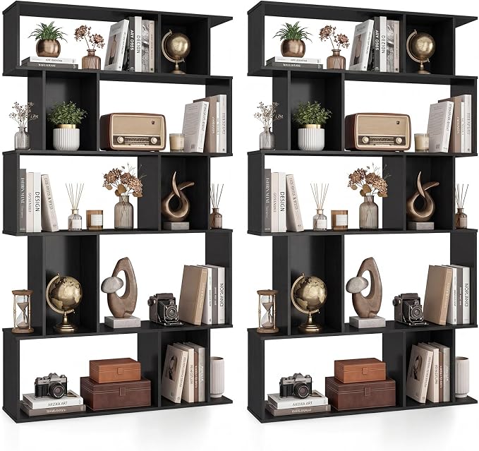Giantex 5-Tier Bookshelves Set of 2, 10-Cube Geometric Bookcase by Giantex
