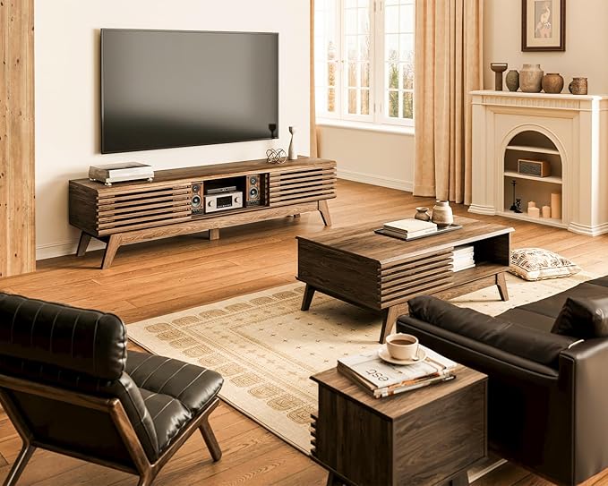 AODK 70.8" TV Stand for 55"/65"/75" TVs, Mid-Century Modern Fluted - Image 2