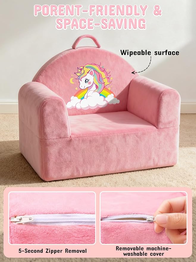 Kids Sofa Chair with Removable Washable Cover & Magic-Tape Backrest Toddler - Image 6