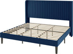 Allewie King Size Velvet Bed Frame/Vertical Channel Tufted Wingback - Image 9