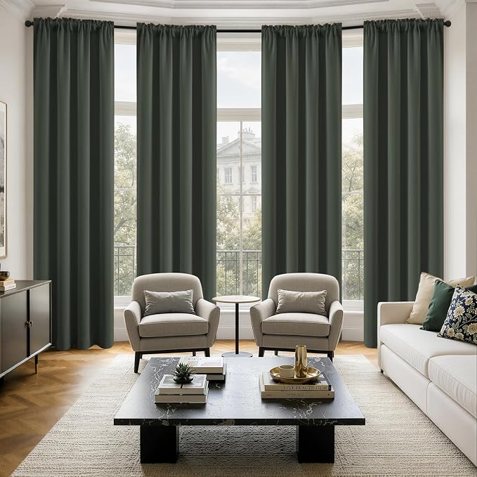 MIULEE 84 Inch Length Dark Mallard Blackout Bedroom Curtains Set of 4 | Thermal by MIULEE