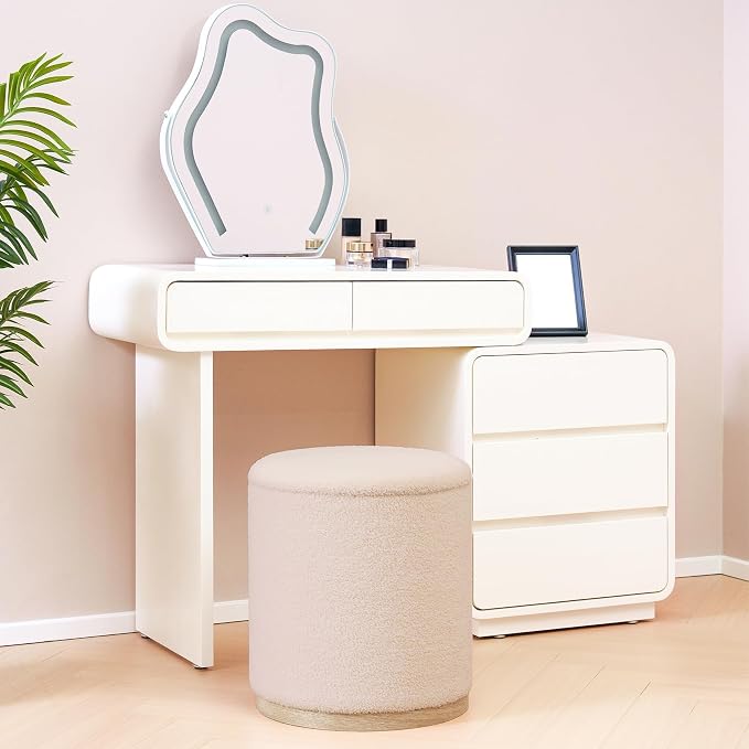 PINPLUS Round Ottoman with Storage Set of 2, Vanity Stool with Storage - Image 5