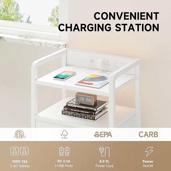 Lazzanto Night Stand Bedside Charger Bedroom - Image 5