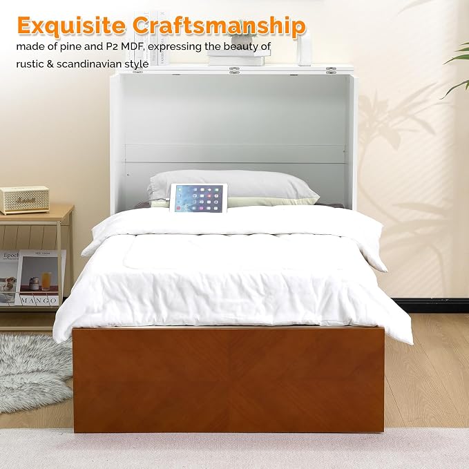 VINGLI Twin Murphy Bed with Storage Drawer, Rustic & Scandinavian Style - Image 6