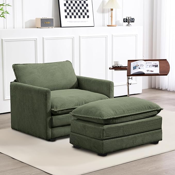 ROWHY Single Armchair with Ottoman, Modern Corduroy Cloud Couch with by ROWHY