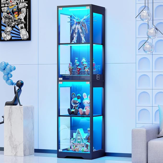 BROTTAR Glass Display Cabinet, 4-Tier Curio Cabinets by BROTTAR
