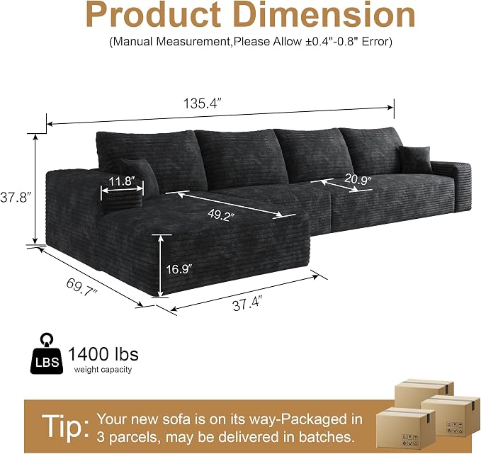 AUGOP 136" Sectional Couches for Living Room Modern Modular Sofa - Image 2