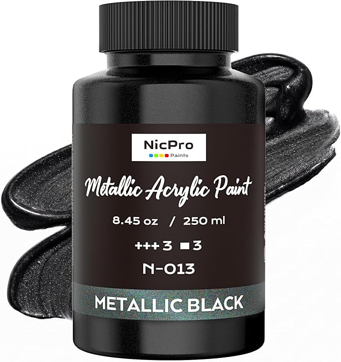 Nicpro Metallic Black Acrylic Paint, 8.45oz/250ml Large Pearlescent Acrylic by Nicpro