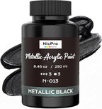 Nicpro Metallic Black Acrylic Paint, 8.45oz/250ml Large Pearlescent Acrylic by Nicpro