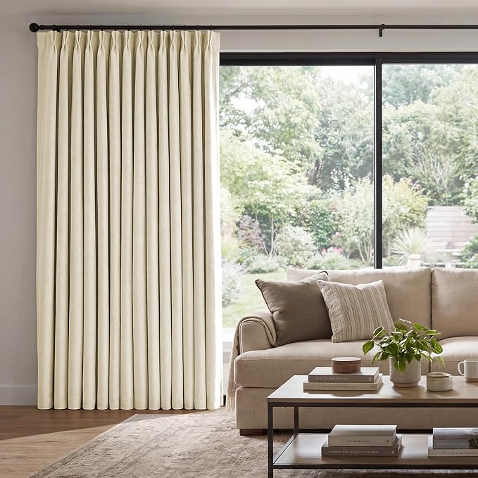 Pinch Pleated Linen Curtains 100% Blackout 102 Inches Long by AUSSPVOCT