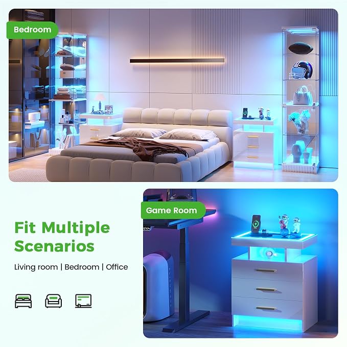 HNEBC LED Nightstand with Charging Station, Smart Bedside Table with Motion - Image 7