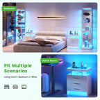 HNEBC Night Stand Set 2 with LED Lights, High Gloss Nightstand with 3 Drawers - Image 7