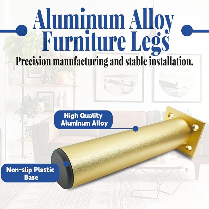 Set of 4 Aluminum Alloy Furniture Legs 7 Inch Height, 1.5 Inch Diameter - Image 3