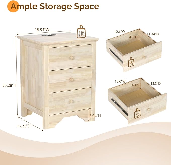 Bonnlo Unfinished Rubber Wood Night Stand Set 2 - Image 2
