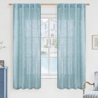 Stone Blue Semi Sheer Window Linen Curtains 63 Inch Length | Soft Thick by LAMIT
