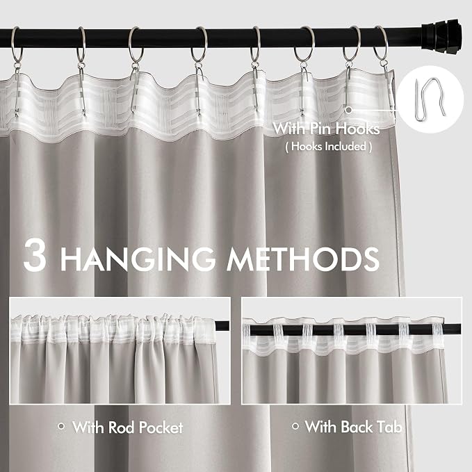 MIULEE Cobblestone Back Tab Blackout Curtains 52x120 Inch Long 2 Panels Set | - Image 4