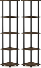 Furinno TURN-N-TUBE Corner Shelf Set of 2, 5-Tier Corner Bookshelf, Open by Furinno-FitsYourSpaceFitsYourBudget