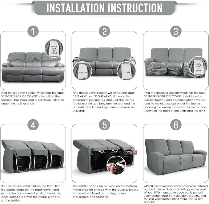 TAOCOCO Recliner Sofa Covers 8-Pieces Stretch Large Couch Covers - Image 6